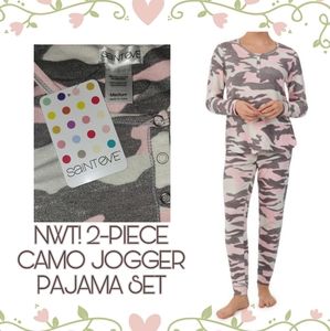 NWT! SAINT EVE-Camo Long Sleeve Henley and Jogger PJ Set